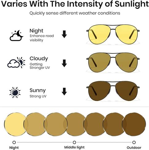 Cyxus Photochromic Night Vision Polarized Sunglasses for Driving Anti Glare Classic Aviator Sunglasses for Men Women 1489Hi02 in Saudi Arabia