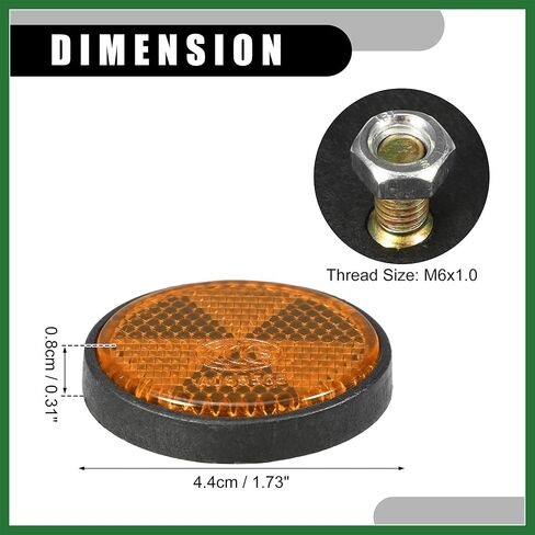 Motoforti 6pcs 1.73"x0.31" Universal Reflector - Round Motorcycle Bike Safety Reflector Increase Visibility and Safety on The Road - Plastic Orange Long-Lasting in Saudi Arabia