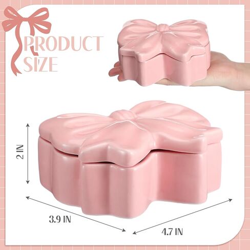 صندوق مجوهرات من السيراميك على شكل قوس وردي على شكل قوس مجوهرات من السيراميك علبة طبق مجوهرات منظم حامل حلقة تخزين لديكور الغرفة صندوق حلية زفاف هدية يوم المرأة للنساء والزوجة وصيفة العروس in Kuwait