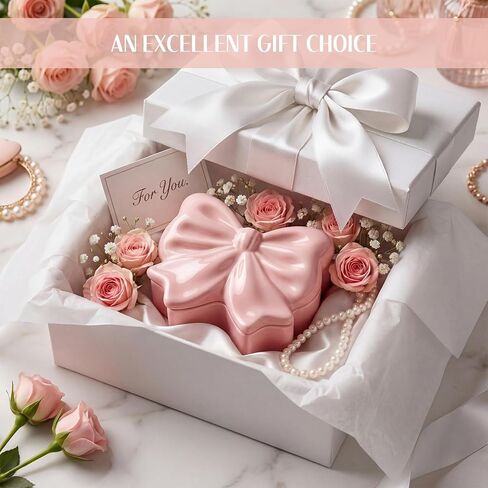 صندوق مجوهرات من السيراميك على شكل قوس وردي على شكل قوس مجوهرات من السيراميك علبة طبق مجوهرات منظم حامل حلقة تخزين لديكور الغرفة صندوق حلية زفاف هدية يوم المرأة للنساء والزوجة وصيفة العروس in Kuwait