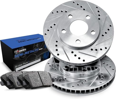 R1 Concepts Front Brake Kit For 1973-1979 Mercedes-Benz 280SE, 450SEL, 450SL, 1973 Mercedes-Benz 280SEL| Drilled Slotted Brake Rotors| Semi-Metallic Brake Pads and Rotors Kit in Kuwait