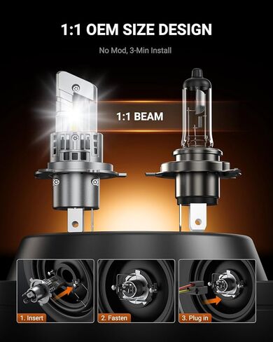 مصابيح الإضاءة SEALIGHT H4 40000LM فائقة السطوع H4، 1:1 Mini S1 9003 مصابيح الضباب للقيادة، مروحة تبريد 20000 دورة في الدقيقة H4/9003 لمبة، IP67، تشغيل وتوصيل 3 دقائق، حزمة من 2 in Saudi Arabia