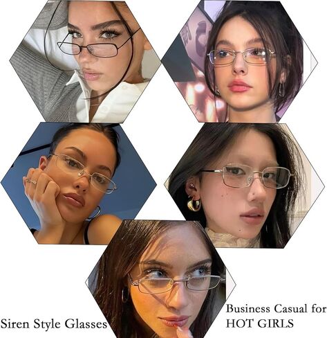 Fashion Glasses for Women Y2k 90s Small Rectangle Clear Lens Metal Gold Silver Black Fake Glasses in Kuwait