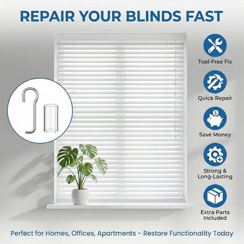 8 مجموعات من العصا العمياء البديلة مع خطاف وسلك العصا وطوق الأكمام للستائر الأفقية الصغيرة وأجزاء إصلاح ستائر النوافذ مع حواجز رأسية مربعة مقاس 1 بوصة (شفاف) in Kuwait