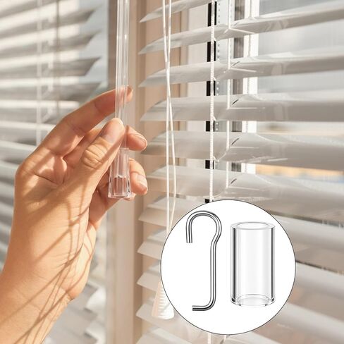 8 مجموعات من العصا العمياء البديلة مع خطاف وسلك العصا وطوق الأكمام للستائر الأفقية الصغيرة وأجزاء إصلاح ستائر النوافذ مع حواجز رأسية مربعة مقاس 1 بوصة (شفاف) in Kuwait