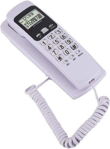 Wall-Mounted Telephone, Mini Hanging Corded Telephone Caller ID Hotel Home Office Landline Fixed Telephone with LCD Display Backlight Support DTMF/(White) in Saudi Arabia