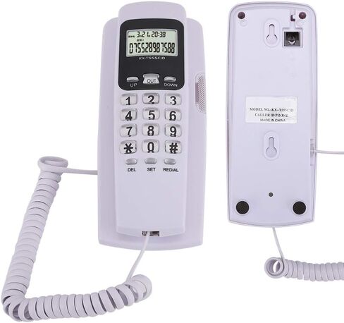 Wall-Mounted Telephone, Mini Hanging Corded Telephone Caller ID Hotel Home Office Landline Fixed Telephone with LCD Display Backlight Support DTMF/(White) in Saudi Arabia