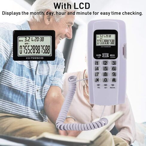 Wall-Mounted Telephone, Mini Hanging Corded Telephone Caller ID Hotel Home Office Landline Fixed Telephone with LCD Display Backlight Support DTMF/(White) in Saudi Arabia