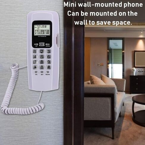 Wall-Mounted Telephone, Mini Hanging Corded Telephone Caller ID Hotel Home Office Landline Fixed Telephone with LCD Display Backlight Support DTMF/(White) in Saudi Arabia