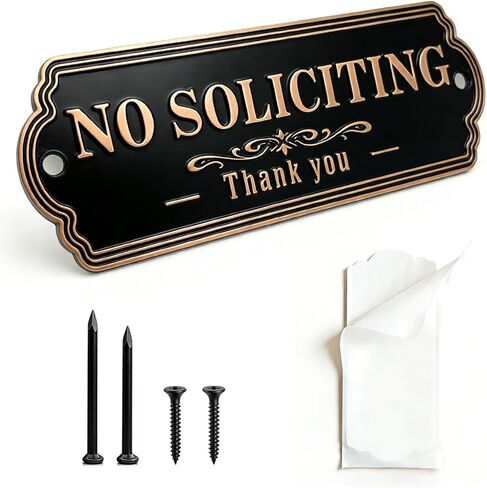 Premium Brass 6" x 2.4" No Soliciting Sign For House, No Soliciting Sign For Front Door, Keep Solicitors Away, Perfect for Home Office Front Doors, Three Mounting Options(Brass Color) in Saudi Arabia