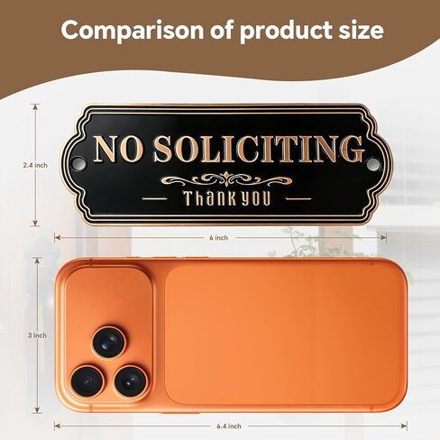 Premium Brass 6" x 2.4" No Soliciting Sign For House, No Soliciting Sign For Front Door, Keep Solicitors Away, Perfect for Home Office Front Doors, Three Mounting Options(Brass Color) in Saudi Arabia