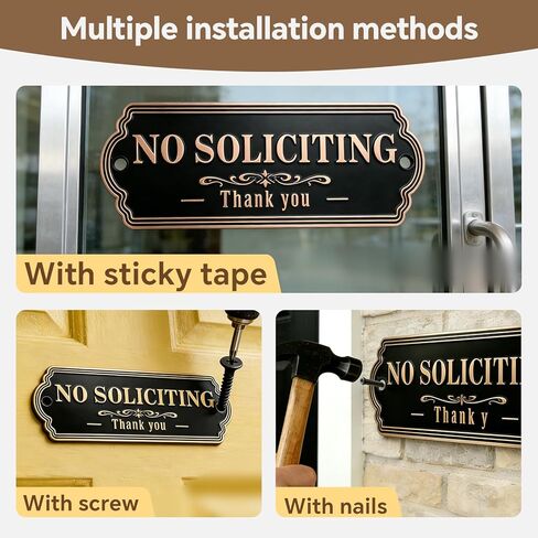 Premium Brass 6" x 2.4" No Soliciting Sign For House, No Soliciting Sign For Front Door, Keep Solicitors Away, Perfect for Home Office Front Doors, Three Mounting Options(Brass Color) in Saudi Arabia