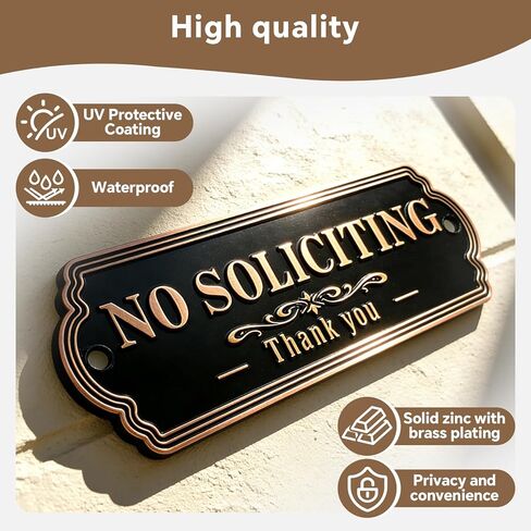 Premium Brass 6" x 2.4" No Soliciting Sign For House, No Soliciting Sign For Front Door, Keep Solicitors Away, Perfect for Home Office Front Doors, Three Mounting Options(Brass Color) in Saudi Arabia