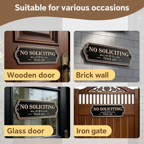 Premium Brass 6" x 2.4" No Soliciting Sign For House, No Soliciting Sign For Front Door, Keep Solicitors Away, Perfect for Home Office Front Doors, Three Mounting Options(Brass Color) in Saudi Arabia