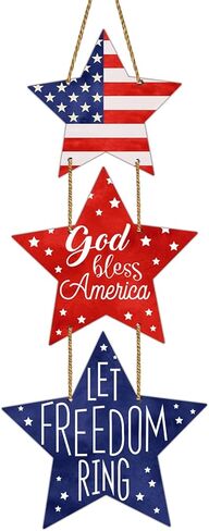 4th of July Decorations Patriotic Decorations Pentagram Patriotic Wreath Hanging Sign Wooden 4th of July Wreaths for Front Door Decorations for Memorial Day Fourth of July Porch Wall Indoor Home Decor in Saudi Arabia