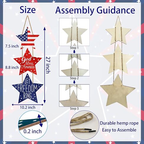 4th of July Decorations Patriotic Decorations Pentagram Patriotic Wreath Hanging Sign Wooden 4th of July Wreaths for Front Door Decorations for Memorial Day Fourth of July Porch Wall Indoor Home Decor in Saudi Arabia