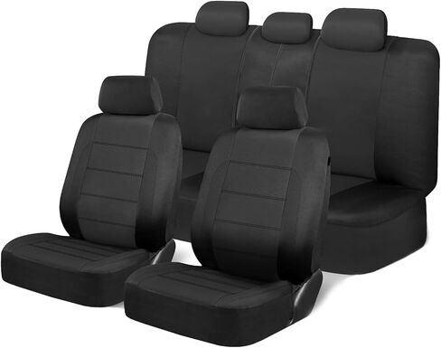 أغطية مقاعد السيارة من AUTOKING مجموعة كاملة، أغطية مقاعد ذات حجم عالمي تناسب معظم سيارات الدفع الرباعي والشاحنات سيدان والشاحنات، متوافقة مع الوسائد الهوائية، أغطية مقاعد من قماش البوليستر القرمزي للسيارة (وردي) in Kuwait