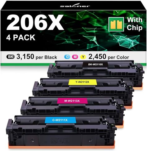 Compatible 206X 206A Toner Cartridges 4 Pack High Yield for HP Color LaserJet Pro MFP M283 M283cdw M283fdw M283fdn M255nw M255dw M282nw Printer (with Chip - Black Cyan Yellow Magenta) in Kuwait