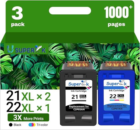 مجموعة خرطوشة حبر 21XL 22XL مُعاد تصنيعها لطابعة HP 21 22 21 XL 22 XL متوافقة مع طابعة DeskJet F4180 F2110 D1560 Officejet 4315 J3680 4315Y FAX 1250 3180 (أسود ثلاثي الألوان، عبوتان) in Kuwait