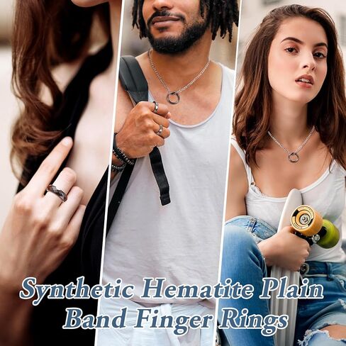 Crafans 15Pcs Hematite Plain Band Finger Rings Size Size 6-12 Hematite Power Stone Textured Wedding Bands Ring Wave Faceted Anniversary Finger Rings for Men Women in Kuwait