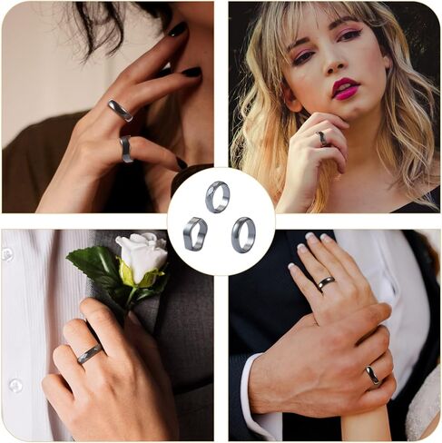 Crafans 15Pcs Hematite Plain Band Finger Rings Size Size 6-12 Hematite Power Stone Textured Wedding Bands Ring Wave Faceted Anniversary Finger Rings for Men Women in Kuwait