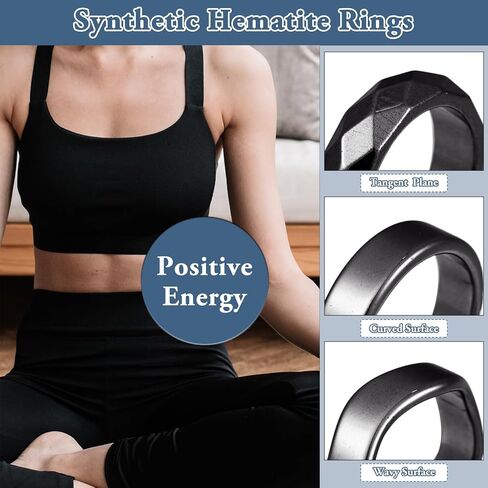 Crafans 15Pcs Hematite Plain Band Finger Rings Size Size 6-12 Hematite Power Stone Textured Wedding Bands Ring Wave Faceted Anniversary Finger Rings for Men Women in Kuwait