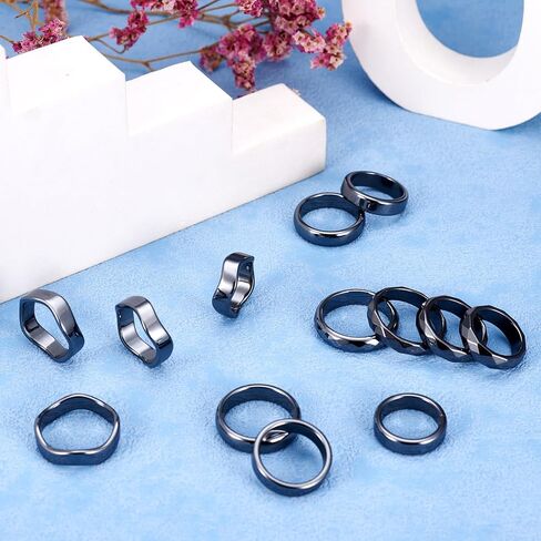 Crafans 15Pcs Hematite Plain Band Finger Rings Size Size 6-12 Hematite Power Stone Textured Wedding Bands Ring Wave Faceted Anniversary Finger Rings for Men Women in Kuwait