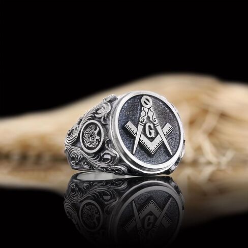 Blue Lodge Masonic Ring With Motif, Freemason Statement Ring, Custom Masonic Ring for Men, Master Mason Signet Ring, Freemasonry Ring in Kuwait