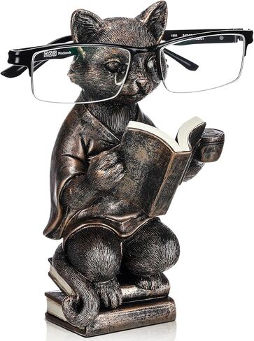 Gerrii Cat Eyeglass Stand Holder Christmas Cat Animals Resin Spectacles Holder for Desk Nightstand 7'' Whimsical Reading Glasses Sunglass Stand Funny Figurine Birthday Gift for Women Men Holiday in Saudi Arabia