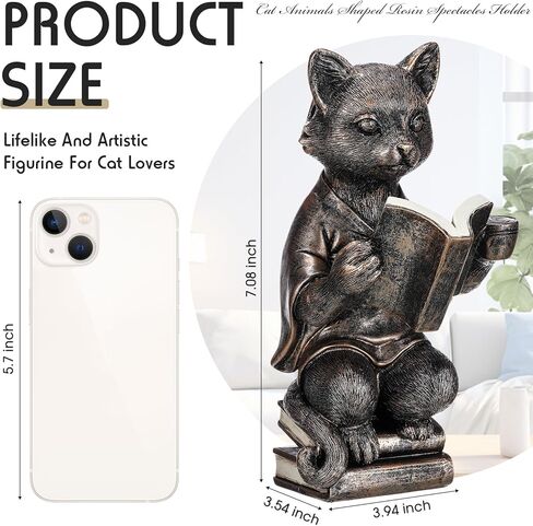 Gerrii Cat Eyeglass Stand Holder Christmas Cat Animals Resin Spectacles Holder for Desk Nightstand 7'' Whimsical Reading Glasses Sunglass Stand Funny Figurine Birthday Gift for Women Men Holiday in Saudi Arabia