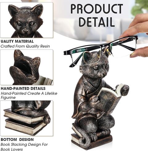 Gerrii Cat Eyeglass Stand Holder Christmas Cat Animals Resin Spectacles Holder for Desk Nightstand 7'' Whimsical Reading Glasses Sunglass Stand Funny Figurine Birthday Gift for Women Men Holiday in Saudi Arabia