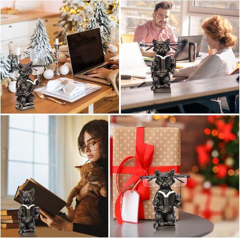 Gerrii Cat Eyeglass Stand Holder Christmas Cat Animals Resin Spectacles Holder for Desk Nightstand 7'' Whimsical Reading Glasses Sunglass Stand Funny Figurine Birthday Gift for Women Men Holiday in Saudi Arabia