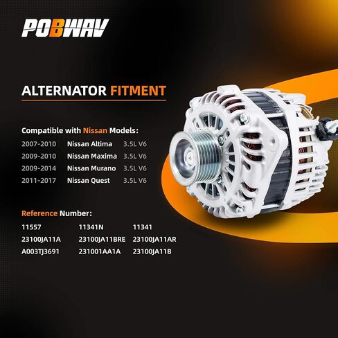 11341N المولد V6 3.5L متوافق مع نيسان ألتيما 2007 2008 2009 2010 ماكسيما 2009 2010 مورانو 2009-2014 كويست 2011-2017 استبدال #11557 23100JA11A 23100JA11BRE 23100JA11AR 231001AA1A in Kuwait