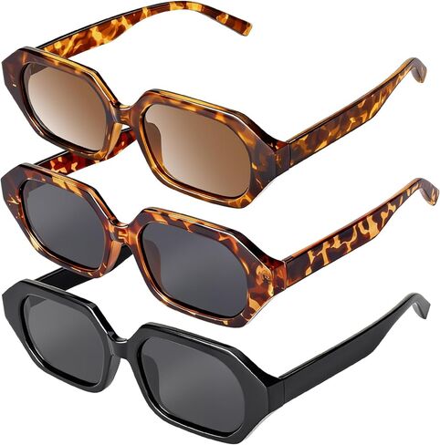JATEBI 3 Pack Retro Polarized Hexagon Sunglasses for Women Men UV400 Trendy Rectangle Sun Glasses 70s 80s 90s Shades in Kuwait