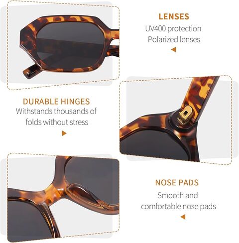 JATEBI 3 Pack Retro Polarized Hexagon Sunglasses for Women Men UV400 Trendy Rectangle Sun Glasses 70s 80s 90s Shades in Kuwait