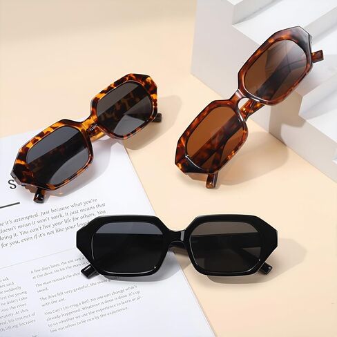 JATEBI 3 Pack Retro Polarized Hexagon Sunglasses for Women Men UV400 Trendy Rectangle Sun Glasses 70s 80s 90s Shades in Kuwait