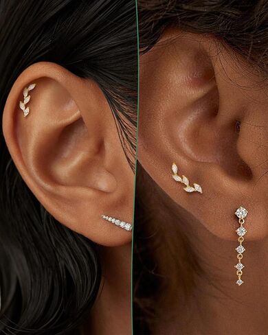 COCHARM 14K مطلية بالذهب الغضروف أقراط 925 فضة اللولب أقراط للنساء داخليا موضوع أقراط مسطحة الظهر in Saudi Arabia