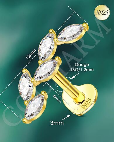 COCHARM 14K مطلية بالذهب الغضروف أقراط 925 فضة اللولب أقراط للنساء داخليا موضوع أقراط مسطحة الظهر in Saudi Arabia