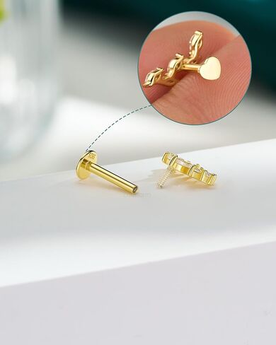 COCHARM 14K مطلية بالذهب الغضروف أقراط 925 فضة اللولب أقراط للنساء داخليا موضوع أقراط مسطحة الظهر in Saudi Arabia