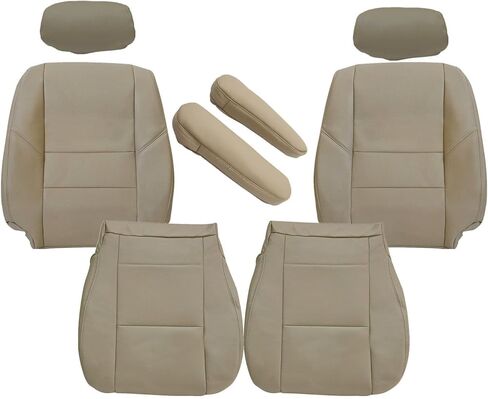 SecosAutoparts 8PC Driver & Passenger Bottom & Top Leather Seat Cover Gray & Headrest Cover & Armrest Cover Compatible with Toyota Sequoia Tundra 2000 2001 2002 2003 2004 2005 2006 2007 in Saudi Arabia