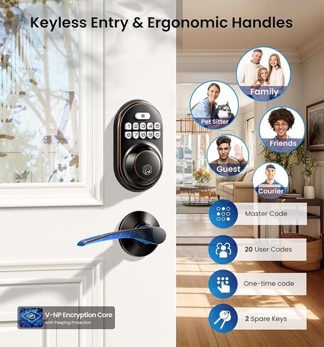 Veise Keyless Entry Door Lock with 2 Lever Handles - Electronic Keypad Deadbolt, Auto Lock, Back Lit & Easy Installation Design, Front Door Handle Sets, Oil Rubbed Bronze in Saudi Arabia