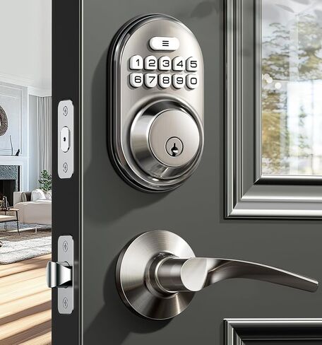 Veise Keyless Entry Door Lock with 2 Lever Handles - Electronic Keypad Deadbolt, Auto Lock, Back Lit & Easy Installation Design, Front Door Handle Sets, Oil Rubbed Bronze in Saudi Arabia