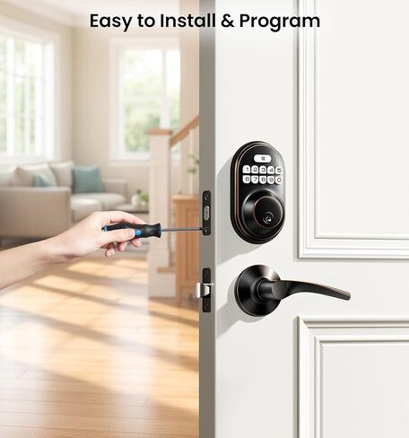 Veise Keyless Entry Door Lock with 2 Lever Handles - Electronic Keypad Deadbolt, Auto Lock, Back Lit & Easy Installation Design, Front Door Handle Sets, Oil Rubbed Bronze in Saudi Arabia