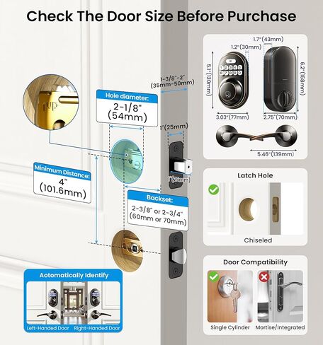 Veise Keyless Entry Door Lock with 2 Lever Handles - Electronic Keypad Deadbolt, Auto Lock, Back Lit & Easy Installation Design, Front Door Handle Sets, Oil Rubbed Bronze in Saudi Arabia