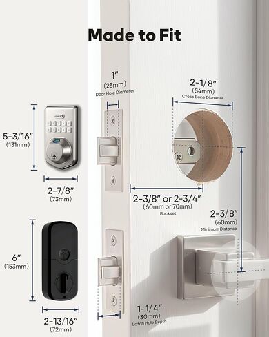 Fingerprint Door Lock with Keypad, Keyless Entry Door Lock, Smart Deadbolt, Front Door Lock, Auto Lock, Keypad & Physical Key, Easy DIY Installation, Fast Fingerprint Unlock, Satin Nickel in Saudi Arabia