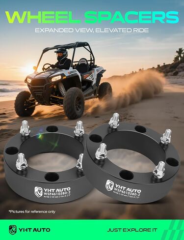 YHTAUTO 4x156mm Wheel Spacers 2 inch Fits Polaris Models: Ranger, Ranger Crew, Ranger Crew XP, RZR, Forged Tire Spacers 2 inch with M12x1.5 Studs 131mm Center Bore, Not Hubcentric, 2PCS, Black in Kuwait