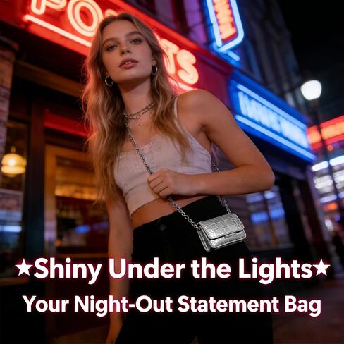 Metallic Mini Purse for Women, Elegant Crossbody Bag with Chain Strap, Perfect for Night Parties & Evening Outfits in Saudi Arabia