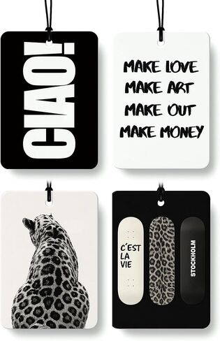 Trendy Black and White Car Air Freshener 4 Pcs Coconut Scented, Funky Y2k Leopard Car Accessories Mirror Decor for Women, Preppy Girly Hanging Air Freshener for Cars Closet Drawer Books in Saudi Arabia