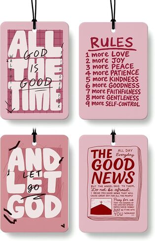 الرجعية الوردي المسيحي سيارة الهواء المعطر 4 قطع، آيات الكتاب المقدس محايدة شنقا معطر الهواء للسيارات الحمام النوم كتب الديكور، خمر الملحقات الدينية الهدايا للنساء الرجال in Kuwait