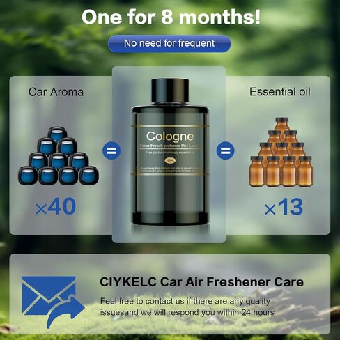 Car Air Freshener Refill for Men & Women 6.09 FL OZ /180ML-9 Month Cologne Scent Essential Oil Perfume, Essential Oil Made of Natural Plant Extracts, Compatible with Car Diffusers for Home/Office in Saudi Arabia